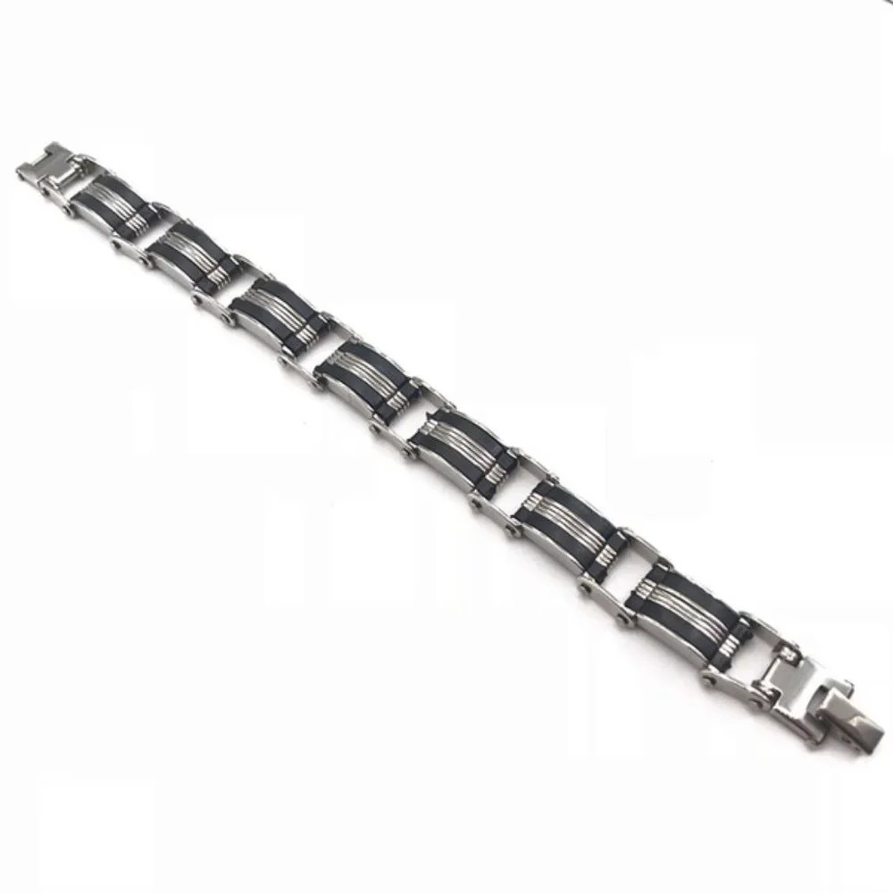 Stainless Steel & Black‎ Link Bracelet